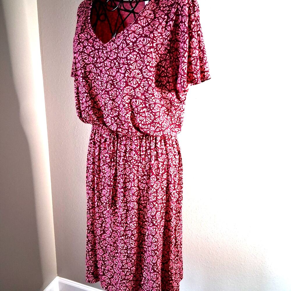 GAP Red Ruched Midi Dress with Dolman Sleeves